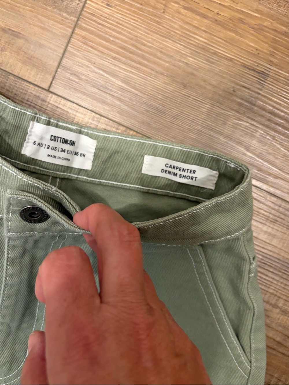 Cotton On Sage Green High Waist Utility cargo carpenter denim Shorts - Picture 4 of 8